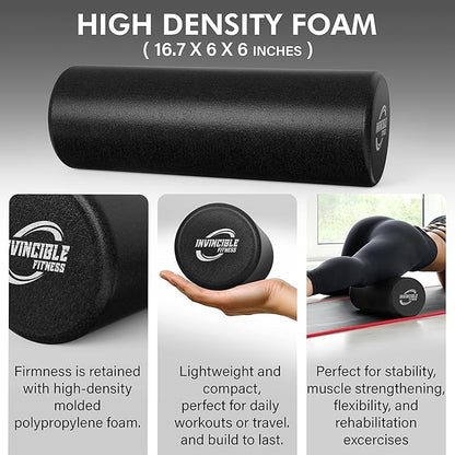 Invincible Fitness 17'' EPP Foam Roller for Deep Tissue Massage – Enhance Recovery, Relieve Pain, and Boost Mobility for a Stronger, Healthier You (Black)
