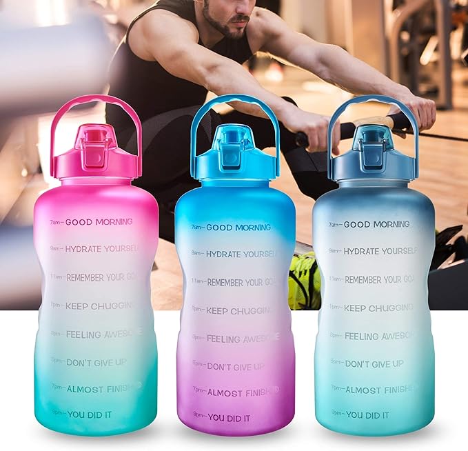 EYQ 64oz/128oz Leakproof Free Drinking Water Bottle with Motivational Time Marker BPA Free for Fitness, Gym and Outdoor Sports