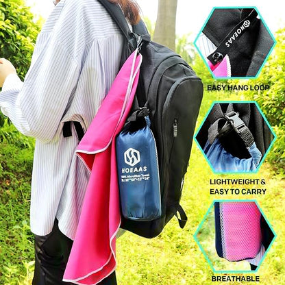 HOEAAS 2 Pack Microfiber Camping Towels, Quick Dry Towel, Super Absorbent Ultra Compact Travel Towel Soft Lightweight Sports Towel for Sweat Fast Drying Towels for Pool,Gym,Hiking,Backpacking,Fitness