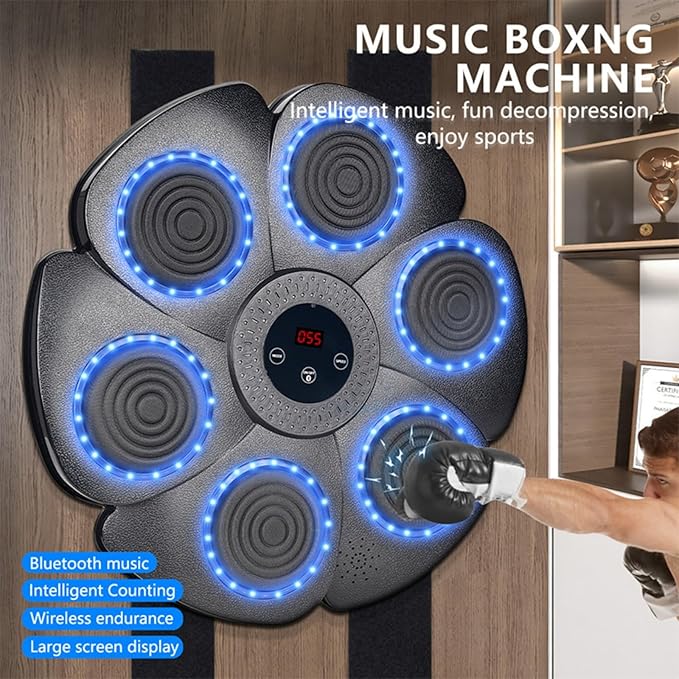 Smart Music Boxing Machine Interactive Punching Trainer with Boxing Gloves Reaction Training with Fun for Adults Kids Seniors Hand-Eye Coordination Unisex Wall Mounted