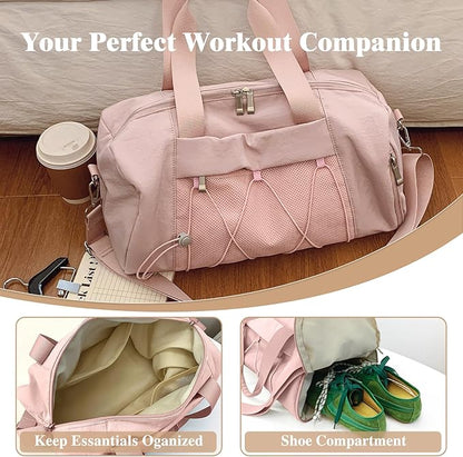 Small Gym Bag for Women, Travel Duffle Bag Carry On Weekender Bag with Shoe Compartment Overnight Gym Tote Personal Item Bag for Men