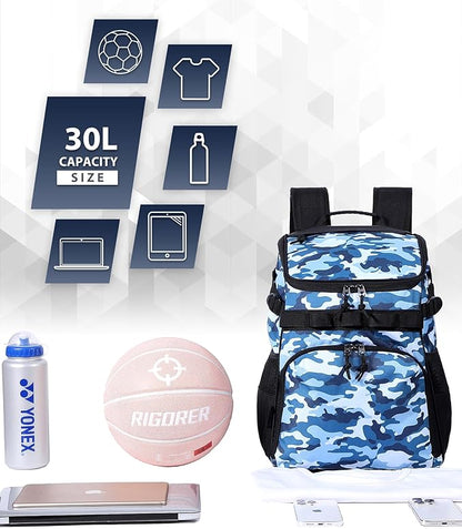 TRAILKICKER Basketball Bag Backpack with Ball Holder Multi-Sport Backpack for Soccer Volleyball Football Baseball Helmet
