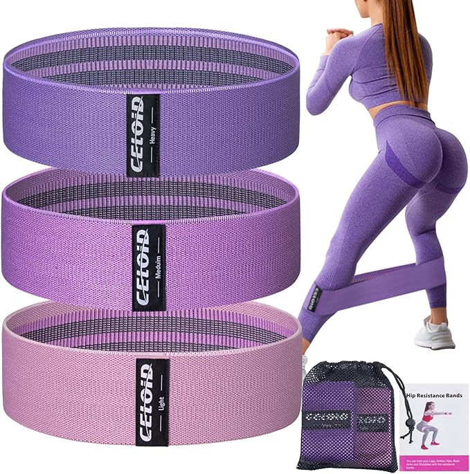 Resistance Bands Set, Exercise Bands with Non-Slip Design for Hips & Glutes, 3 Levels Workout Bands for Women and Men, Booty Bands for Home Fitness, Yoga, Pilates