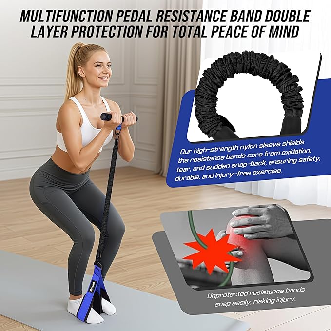Adjustable Pedal Resistance Band with Handle, 60LBS Exercise Resistance Bands for Full Body Training | Sit Up Exercise Equipment for Core, Abs, Legs, Glutes, Arms, Pilates, and Yoga at Home Gym