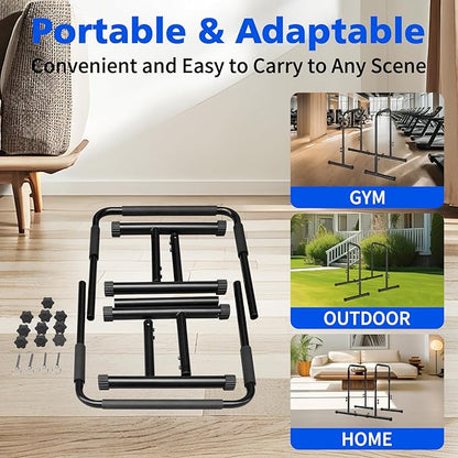 Dip Station Strength Training Dip Stands Station with Connecting Rod and Padded Handles for Home Gym & Fitness Training