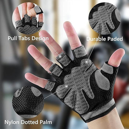 Weight Lifting Gloves for Men Women Gym Half-Finger Glove with Anti Slip Palm Hand Protection for Workout Training, Fitness, Hanging, Pull up, Cycling, Exercise
