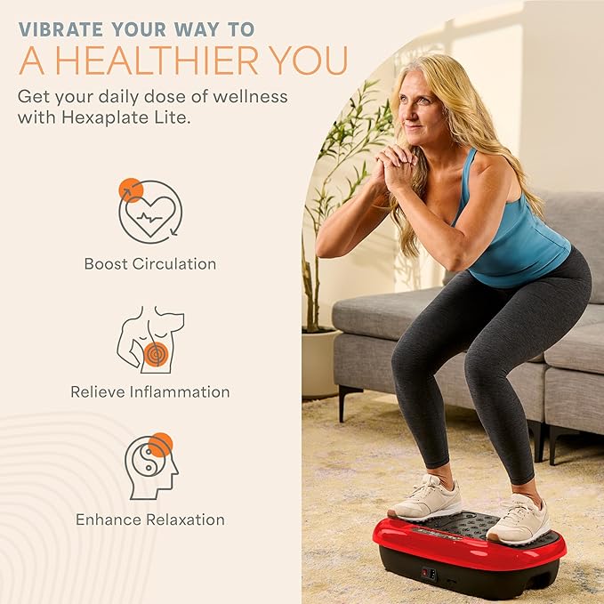 Lifepro HexaPlate Lite Vibration Plate Exercise Machine with Magnetic Acupoints - Full Body Vibration Platform for Beginners and Recovery - Lymphatic Drainage Massager for Muscle Toning and Fitness