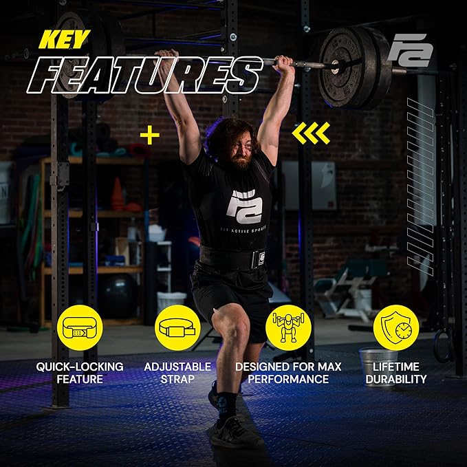 Fit Active Sports Self Locking Weight Lifting Belt | Premium Weightlifting Belt for Cross Training, Fast Locking Release Mechanism for Fitness and Power Lifting - Weightlifting Back Support for Men and Women