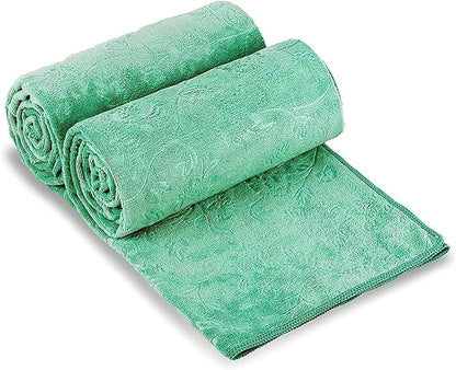 JML Large Bath Towels Set, 2 Pack, 30" x 60", Microfiber Body Towels for Adult, Oversized, Soft, Absorbent, Fast Drying for Shower Sauna Yoga Swimming Sport Fitness Gym Pool (Green-Floral Embossed)