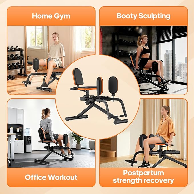 HXD-ERGO Hip Abductor/Adductor Machine for Home Gym, 6-Level Glute Machine & Thigh Workout Equipment, Booty Builder with Plush Padding, Compact Leg Exercise Euipment for Women & Men