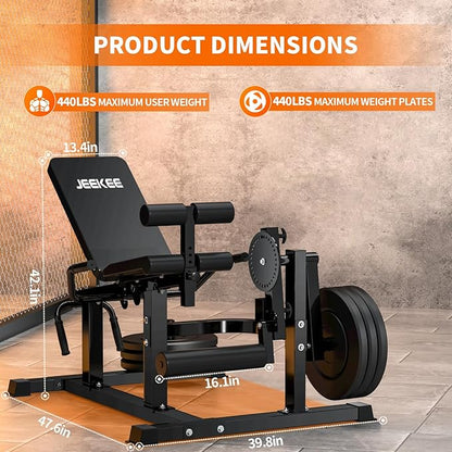 JEEKEE 6-in-1 Leg Extension and Curl Machine, Adjustable Leg Workout Machine for Lower Body Training, 700LB Capacity Plate Loaded Leg Developer for Quads, Hamstrings & Glutes, Home Gym Equipment