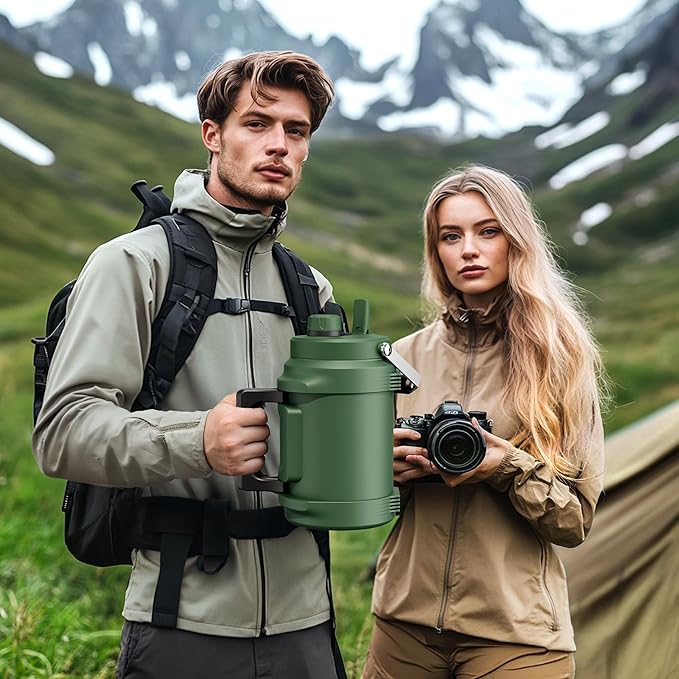 POWCAN One Gallon Insulated Water Bottle: 2-in-1 Straw Spout Lid, Dual Handle, Leakproof, Keep Cold 48H, 128oz Stainless Steel Water Jug for Outdoors, Trip, Sport, Fitness, Camping, Picnic (Forgest)