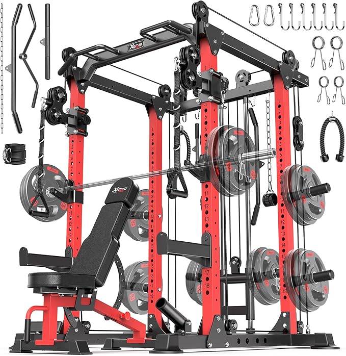 Power Rack Power Cage Multi-Function Squat Rack with Cable Crossover System Selectable More Training Attachment Power Rack for Garage & Home Gym