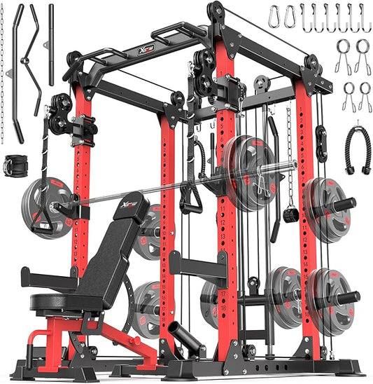 Power Rack Power Cage Multi-Function Squat Rack with Cable Crossover System Selectable More Training Attachment Power Rack for Garage & Home Gym
