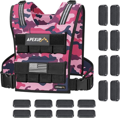 APEXUP Adjustable Weighted Vest Men 20lbs/30lbs/40lbs Weights with Reflective Stripe, Weight Vest Woman Workout Vest for Strength Training Running Walking