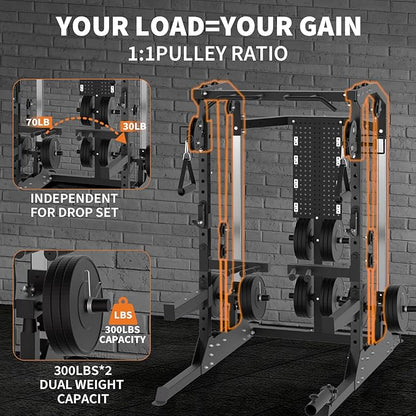Power Cage, 2000LB Power Rack with Dual Independent Pulley System, Squat Rack with Adjustable Cable Crossover, Multi-Function Home Gym Workout Machine for Home