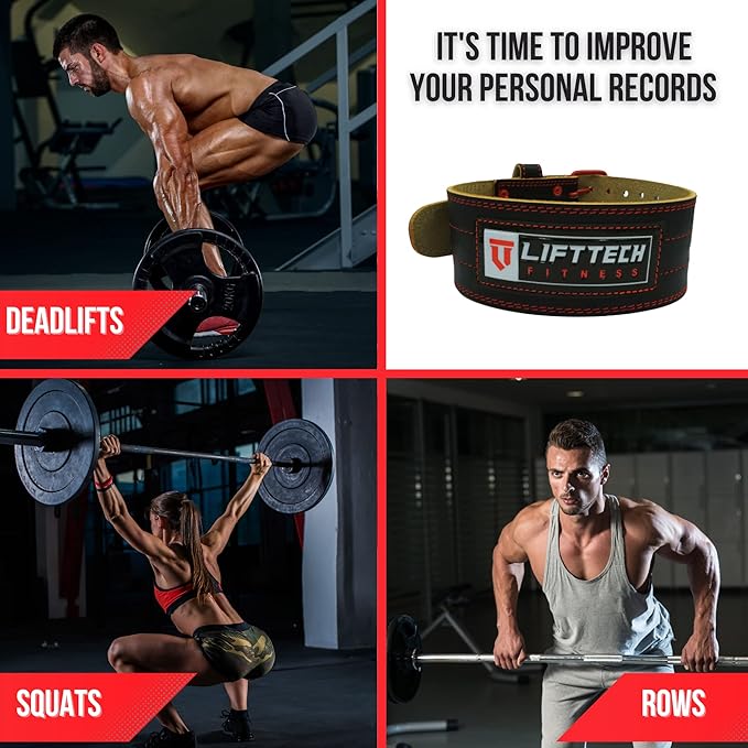 Lift Tech Fitness 4'' Weight Lifting Belt - Leather Workout Belt for Men & Women - Gym Belt for Deadlift, Squat, Powerlifting, Weights, Strength training - 4''PRO Leather Belt for Weightlifting