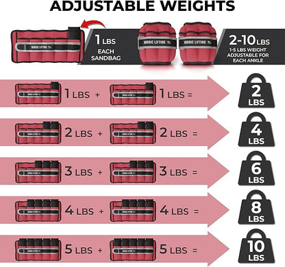 Nordic Lifting Adjustable Ankle Weights for Women & Men – 1 Pair (2–10 lbs) Wrist, Arm & Leg Weights for Gym, Yoga & Home Workouts – Secure Fit Strap Design – Durable Fitness Training Equipment