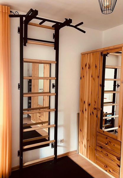 Wooden Swedish Ladder Wall Stall Bar - Indoor Chin Up Bar Workout Equipment for Home Exercise, Physical Therapy, Gymnastics, Fitness