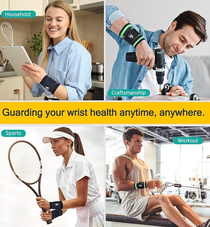 HiRui Wrist Brace Wrist Wraps Compression Wrist Strap, Wrist Support for Work Fitness Weightlifting Sprains Tendonitis, Carpal Tunnel Arthritis, Pain Relief, Adjustable Wristbands 2 PACK (Green, XL)