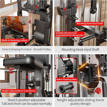 Multi-Purpose Squat Rack,Smith Machine Weight Rack Set with Cable Crossover System, Home Gym Power Racks, Power Racks and Packages