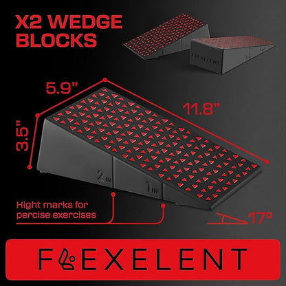 Squat Wedge Block Pair - Heel Elevated Squat Wedge for Deeper Squats, Heavy Lifting and Better Form - 17° Angle Exercise Wedges, Slant Board for Squats with Carry Backpack