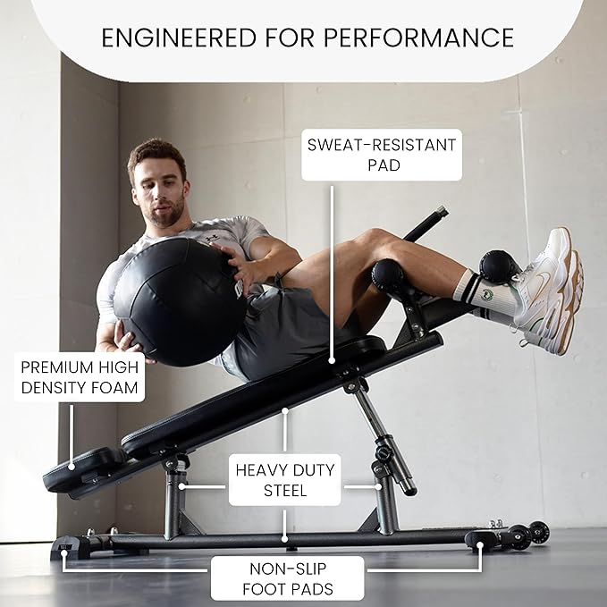 Finer Form Semi-Commercial Decline Sit Up and Flat Weight Bench. Adjustable Fitness Equipment and Exercise Bench for Abs, Crunches, and Strength Training. Great Workout Equipment for the Home Gym.