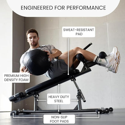 Finer Form Semi-Commercial Decline Sit Up and Flat Weight Bench. Adjustable Fitness Equipment and Exercise Bench for Abs, Crunches, and Strength Training. Great Workout Equipment for the Home Gym.