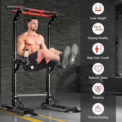 DlandHome Pull Up Bar Power Tower Dip Station, Height Adjustable Heavy Duty Workout Dip Stand, Multi-Functional Strength Training Machine for Men Women Home Gym