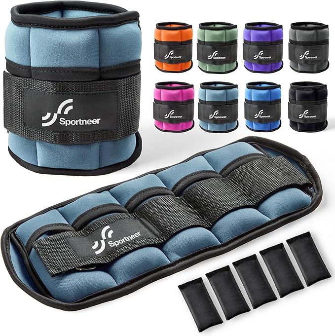 Sportneer Adjustable Ankle/Wrist Weights for Men Women Kids, Weighted Leg & Cuff Strength Training for Yoga Walking Running Aerobics Gym Fitness Physical Therapy (Dusty Blue, 2 lbs (x2))
