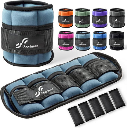 Sportneer Adjustable Ankle/Wrist Weights for Men Women Kids, Weighted Leg & Cuff Strength Training for Yoga Walking Running Aerobics Gym Fitness Physical Therapy (Dusty Blue, 2 lbs (x2))
