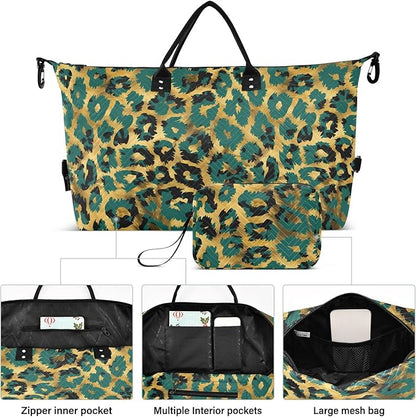 Weekender Bags Travel Duffel Gym Bag Leopard Green Skin Animal Carry on Overnight Tote Bag with Toiletry Bag for Airplane Travel Trip Gym Yoga