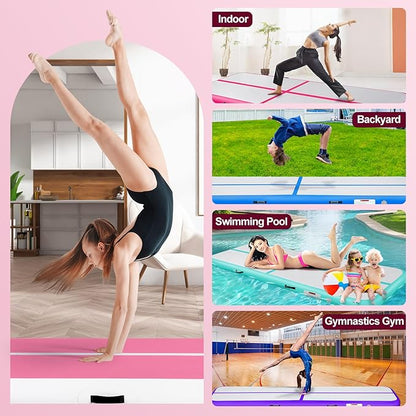 Inflatable Gymnastics Mat 10ft/13ft/16ft/20ft/ Air Tumbling Track Mats 4/8 inches Thick for Home Use/Training/Cheerleading/Yoga/Water with Pump