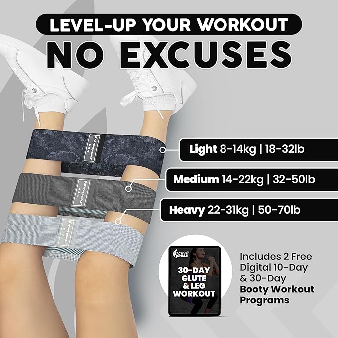 Premium Fabric Resistance Bands for Glutes & Legs – Set of 3 | Non-Slip, Elastic, Durable, Includes Travel Bag, Workout Guide & Digital Challenges