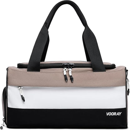Vooray 23L Boost Duffel Bag – Small Travel & Sports Gym Bag for Women and Men with Shoe Pocket, Weekender for Overnight Football, Travel, Hospital Stays or Workout - Neutral Color Block