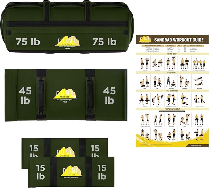 Sandbags for Working Out (Unfilled) - Enhance Your Fitness with Our Workout Sandbag, Versatile & Durable Sand Bags for Weight Training 15-75 lbs - Sandbags for Fitness Guide Included