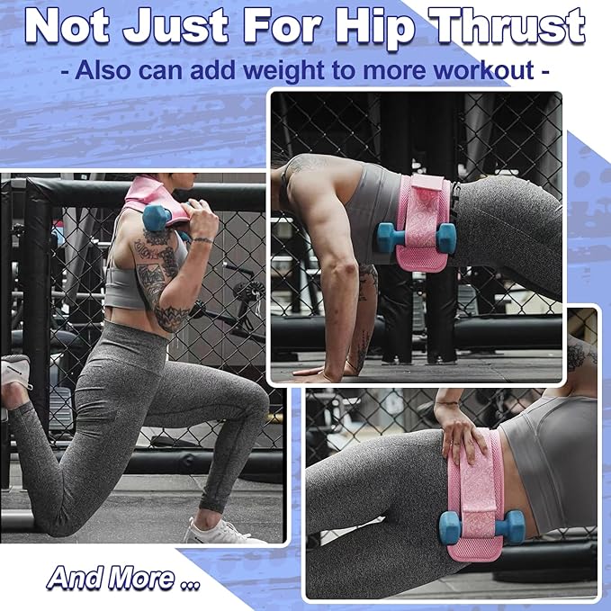 Hip Thrust Belt - Adjustable Fitness Belt for Dumbbells, Kettlebells, Plates - Support Up to 100 lbs - For Glute Workouts at Home Gym - Gifts Ideas for Women, Black