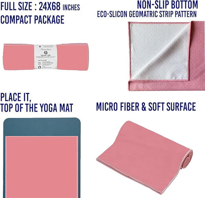 Private Island Hot Yoga Beach Mat Towel Non Slip Recycling Microfiber Quick Dry Compact Sand Water Sports Gym Picnic Blanket Outdoor Camping 24”x68” (PINKCONY, Large)