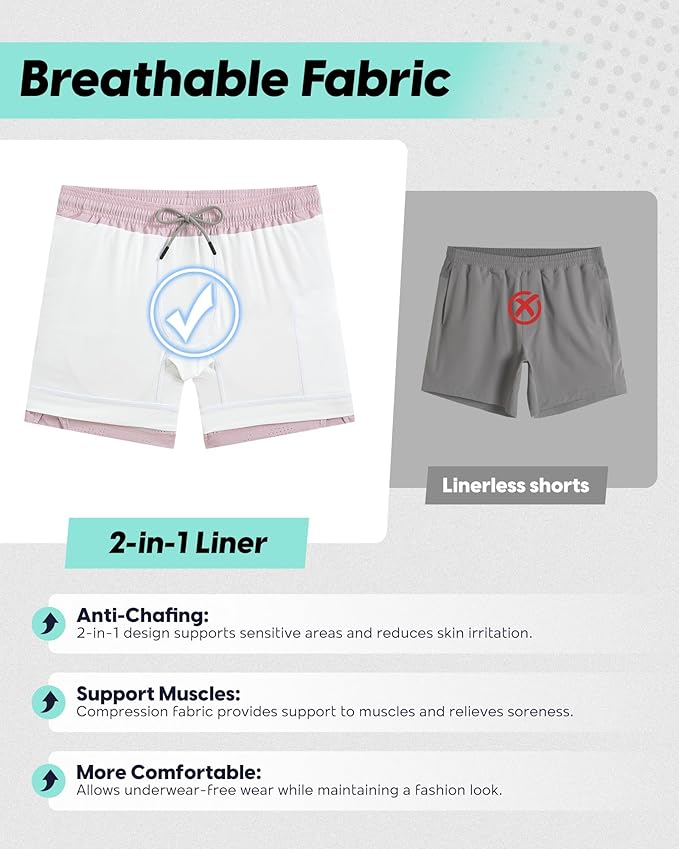 maamgic Mens Running Shorts with Compression Liner 5" Quick Dry Workout Shorts Anti-Chafe Gym Shorts 2 in 1 Athletic Shorts