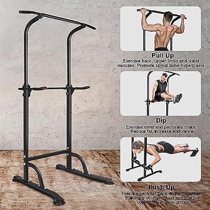 Pull Up Bar Power Tower Dip Bar for Men & Women To Build Muscle, Pullup Bar Dip Station with Adjustable Hight for Home Gym Strength Training Fitness Equipment