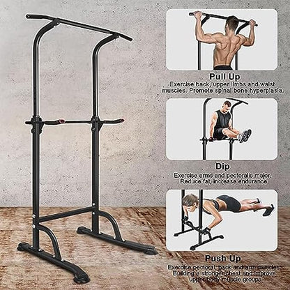 Pull Up Bar Power Tower Dip Bar for Men & Women To Build Muscle, Pullup Bar Dip Station with Adjustable Hight for Home Gym Strength Training Fitness Equipment