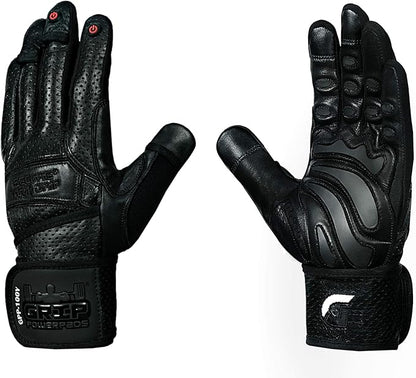Elite Leather Gym Gloves with Built in 2" Wide Wrist Wraps Grip & Design for Weightlifting Power Lifting Bodybuilding & Strength Training Workout Exercises