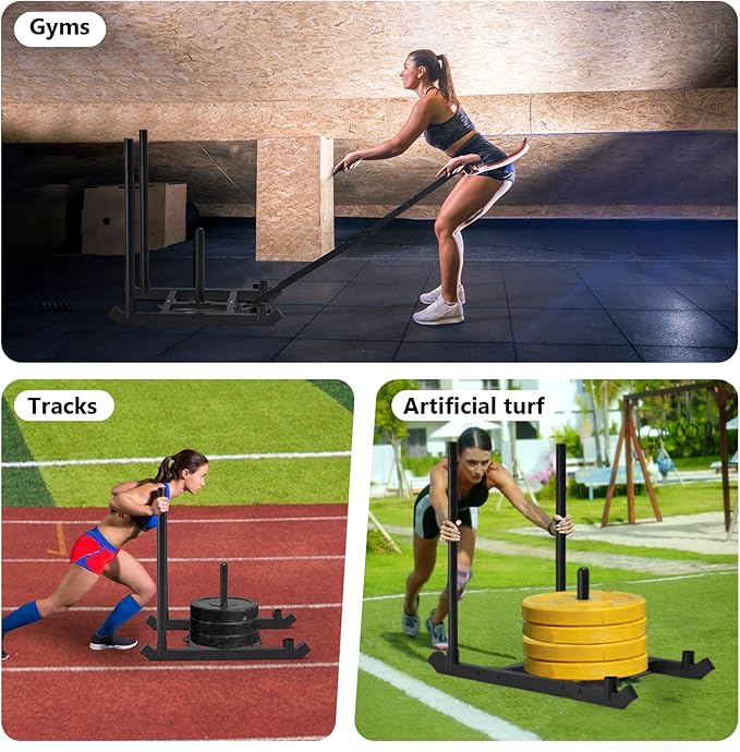 TEDEUM Weight Training Pull Sled, Fitness Strength Speed Training Sled, Steel Power Sled Workout Equipment for Athletic Exercise and Speed Improvement, Only Suitable for 2" Weight Plate