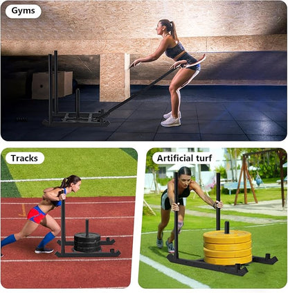 TEDEUM Weight Training Pull Sled, Fitness Strength Speed Training Sled, Steel Power Sled Workout Equipment for Athletic Exercise and Speed Improvement, Only Suitable for 2" Weight Plate