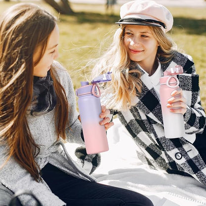 Stainless Steel Water Bottle 600ml（20oz） Insulated Water Bottle, Double Wall Stainless Steel Vacuum Bottle for Sports, Gym or Office (Purple Pink)