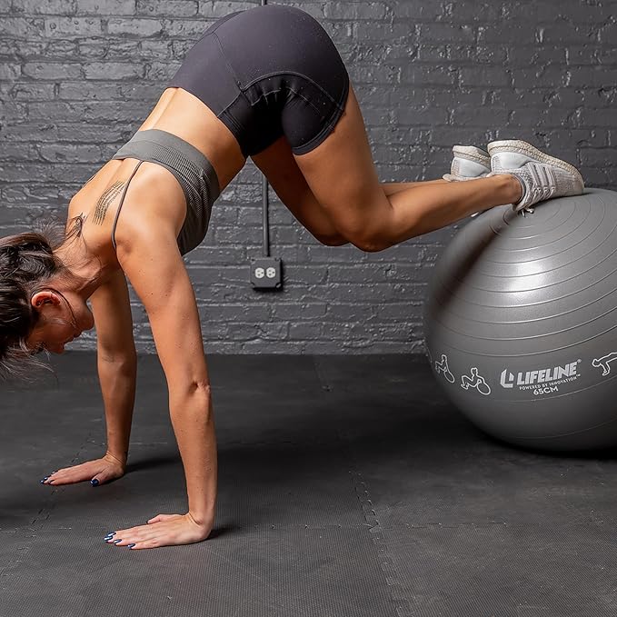 Lifeline Fitness Exercise Ball with Workout Guide – Burst-Resistant Stability Ball with Pump for Core, Balance, and Pregnancy Exercises