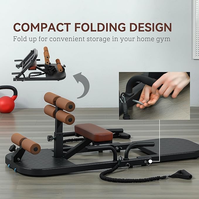 Soozier Foldable Sissy Squat Machine, Hip Thrust Machine with Push Up Stand and Wheels, Multipurpose Glute Workout Equipment for Home Gym
