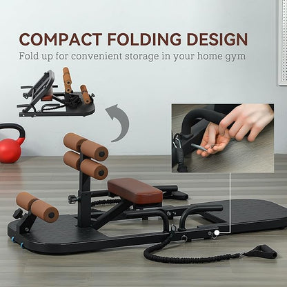 Soozier Foldable Sissy Squat Machine, Hip Thrust Machine with Push Up Stand and Wheels, Multipurpose Glute Workout Equipment for Home Gym