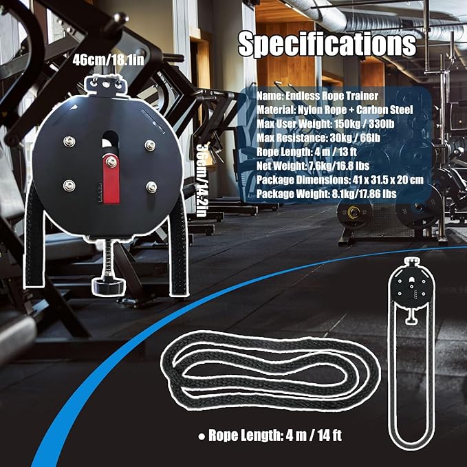 Endless Rope Trainer, Adjustable Resistance Pulley System for Home Gym, Portable Cable Machine with Nylon Rope, Suspension Infinity Rope Trainer for Full-Body Strength & Interval Training