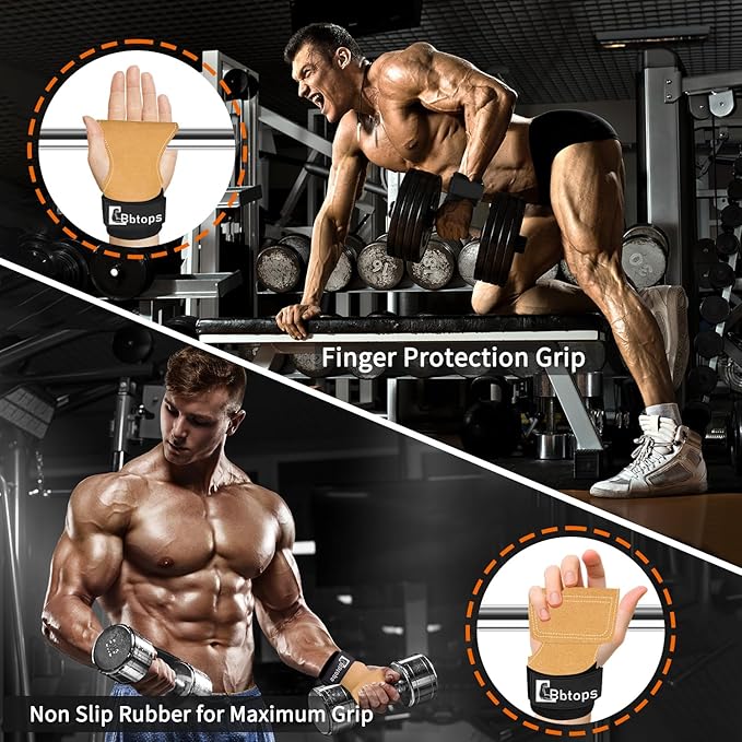 Weight Lifting Wrist Strap, Double-Layer Leather Wrist Straps for Gym Strength Training Weightlifting,Deadlift and Powerlifting, Enhance Grip Strength Neoprene Padding Gym Workout Lifting Straps Men/Women Pair
